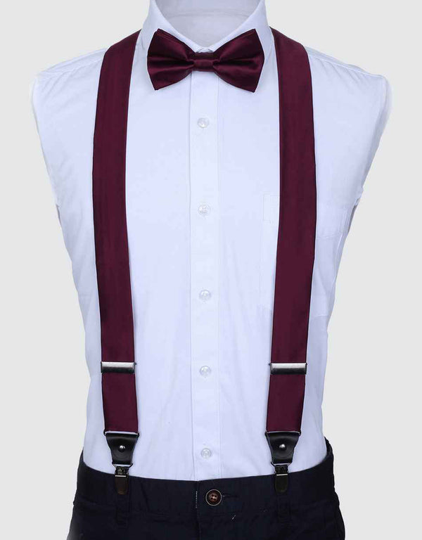 Men's Satin Strap Suspenders Bow Tie